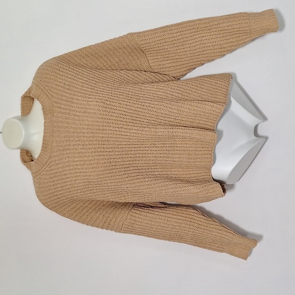 Poof! Sweater Long Crop Ribbed Tan Women Medium Winter Round Neck - Picture 1 of 8